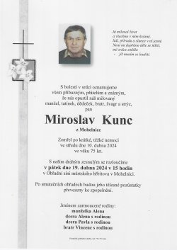 Smut. oznámení Miroslav Kunc