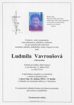 Smut. oznámení Ludmila Vavroušová