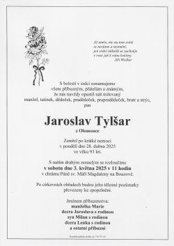 Smut. oznámení Jaroslav Tylšar