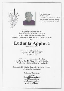 Smut. oznámení Ludmila Applová