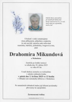 Smut. oznámení Drahomíra Mikundová