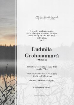 Smut. oznámení Ludmila Grohmannová