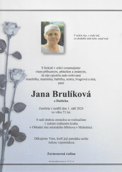 Smut. oznámení Jana Brulíková