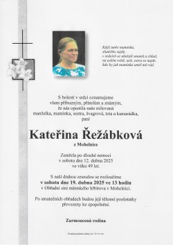 Smut. oznámení Kateřina Řežábková