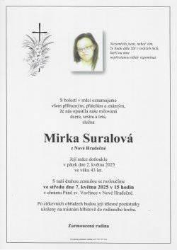 Smut. oznámení Mirka Suralová