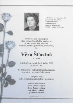 Smut. oznámení Věra Šťastná