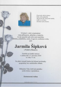 Smut. oznámení Jarmila Šipková