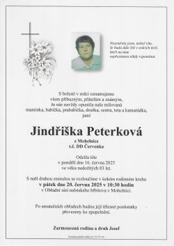 Smut. oznámení Jindřiška Peterková