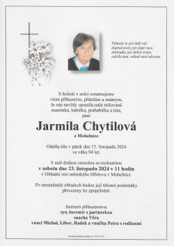 Smut. oznámení Jarmila Chytilová