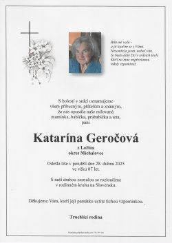 Smut. oznámení Katarína Geročová
