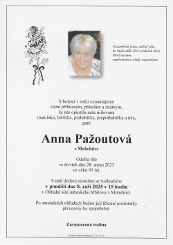 Smut. oznámení Anna Pažoutová