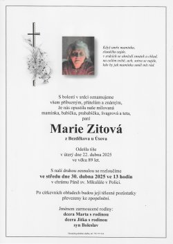 Smut. oznámení Marie Zitová
