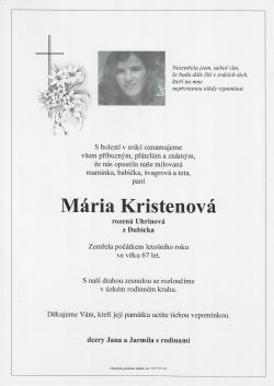 Smut. oznámení Mária Kristenová