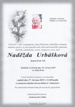 Smut. oznámení Naděžda Urbášková
