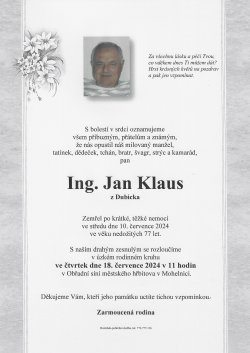 Smut. oznámení Ing. Jan Klaus