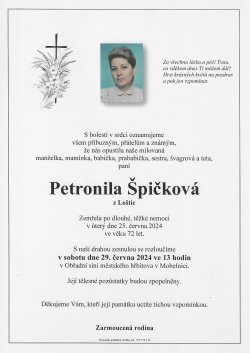Smut. oznámení Petronila Špičková