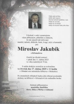 Smut. oznámení Miroslav Jakubík