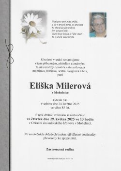 Smut. oznámení Eliška Milerová