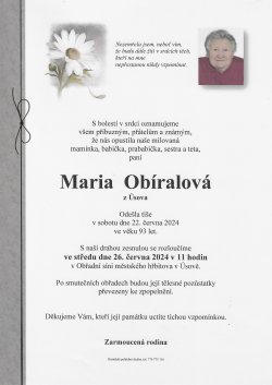 Smut. oznámení Maria Obíralová