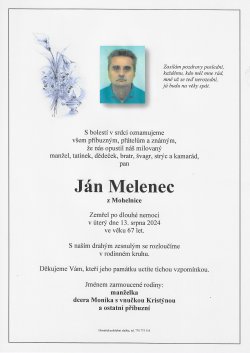 Smut. oznámení Ján Melenec