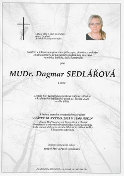 Smut. oznámení MUDr. Dagmar Sedlářová