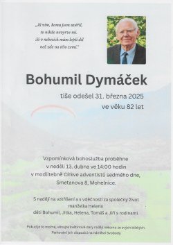 Smut. oznámení Bohumil Dymáček