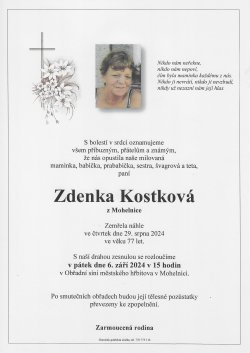 Smut. oznámení Zdenka Kostková