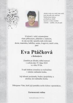 Smut. oznámení Eva Ptáčková