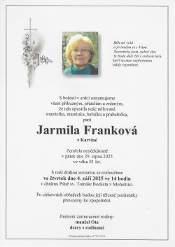 Smut. oznámení Jarmila Franková