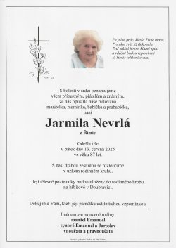 Smut. oznámení Jarmila Nevrlá