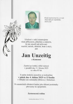 Smut. oznámení Jan Unzeitig