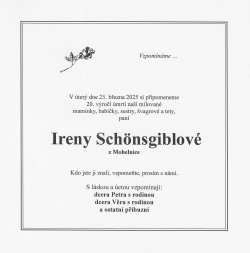 Vzpomínka Irena Schönsgiblová