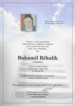 Smut. oznámení Bohumil Běhalík